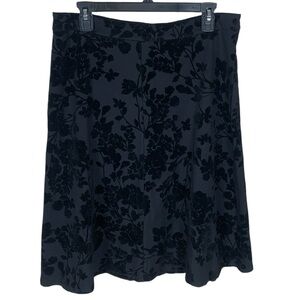 Women's Liz Claiborne Black Flocked Floral A-Line Midi Skirt Size 10 Career